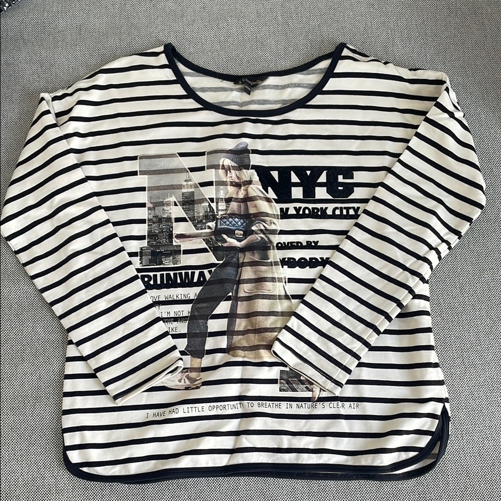 Striped Black and White Graphic Women's Top